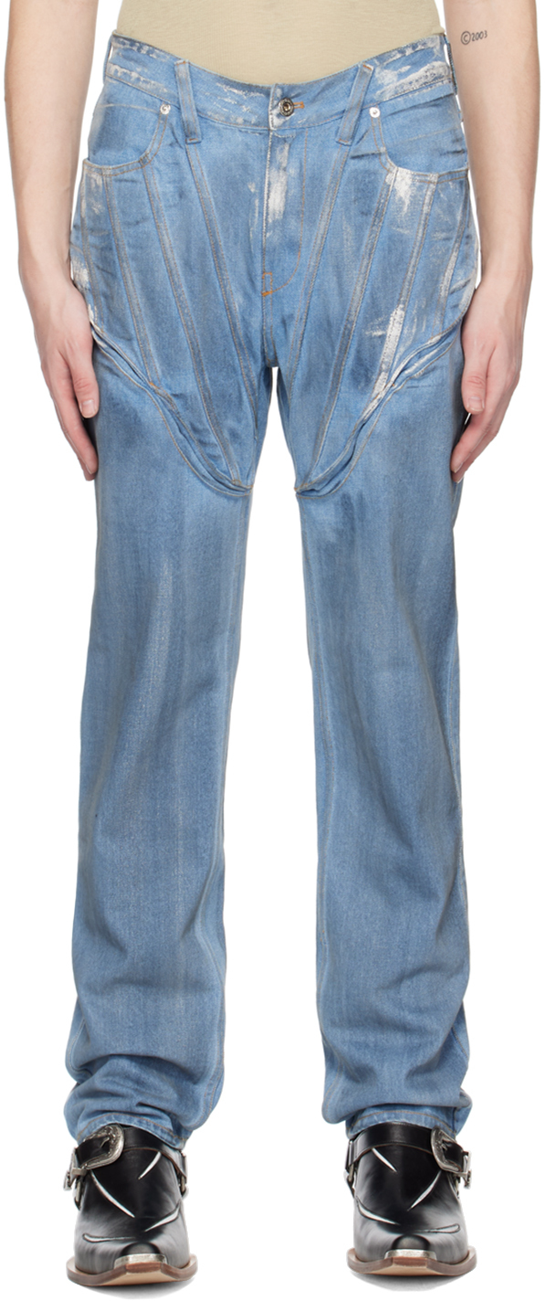 Juntae Kim: Blue Painted Corset Jeans | SSENSE
