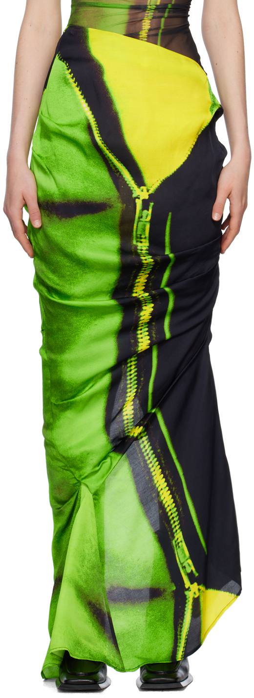 Tara Hakin Ssense Exclusive Green Mermaid Maxi Skirt In Green Zip Print