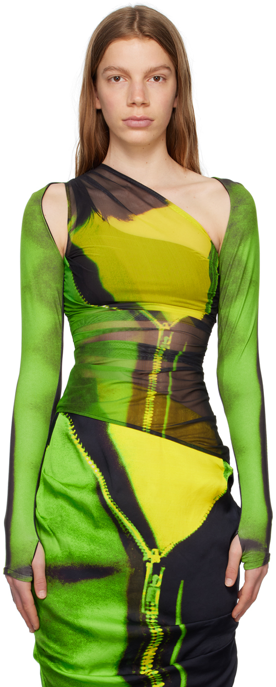 Tara Hakin Ssense Exclusive Green Cardigan In Green Zip Print