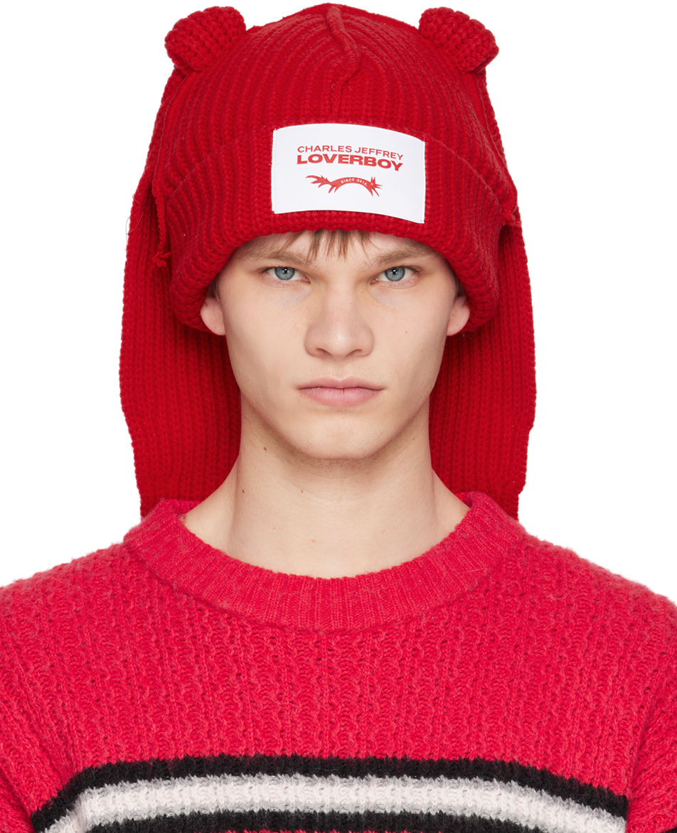 Charles Jeffrey Loverboy Red Chunky Rabbit Beanie In Red Red