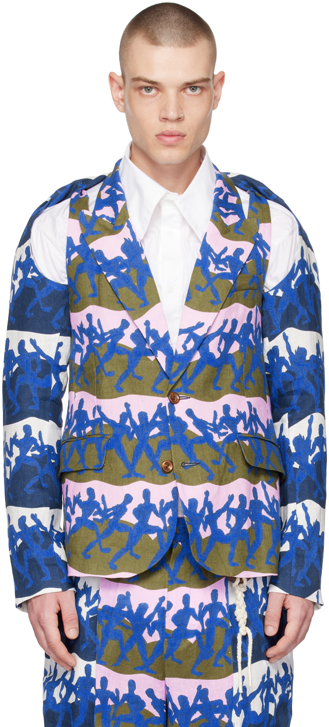 Charles Jeffrey Loverboy Multicolor Twisted Blazer In Blue