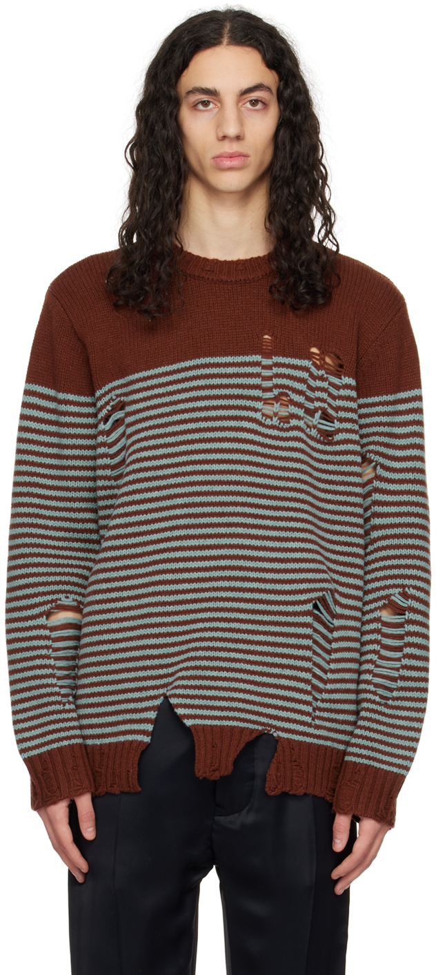 Charles Jeffrey Loverboy Distressed Wool & Recycled Poly Sweater In Brown,blue