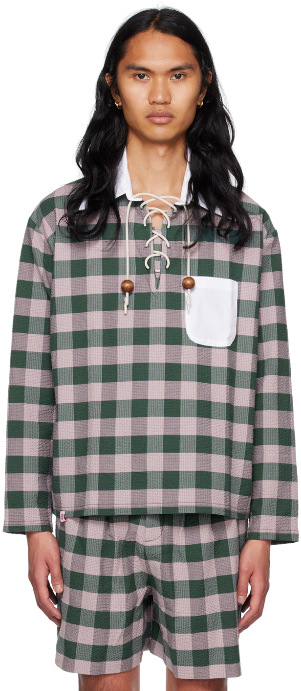 Charles Jeffrey Loverboy Green & Pink Rugby Polo In Ginsewh Gingham Seer