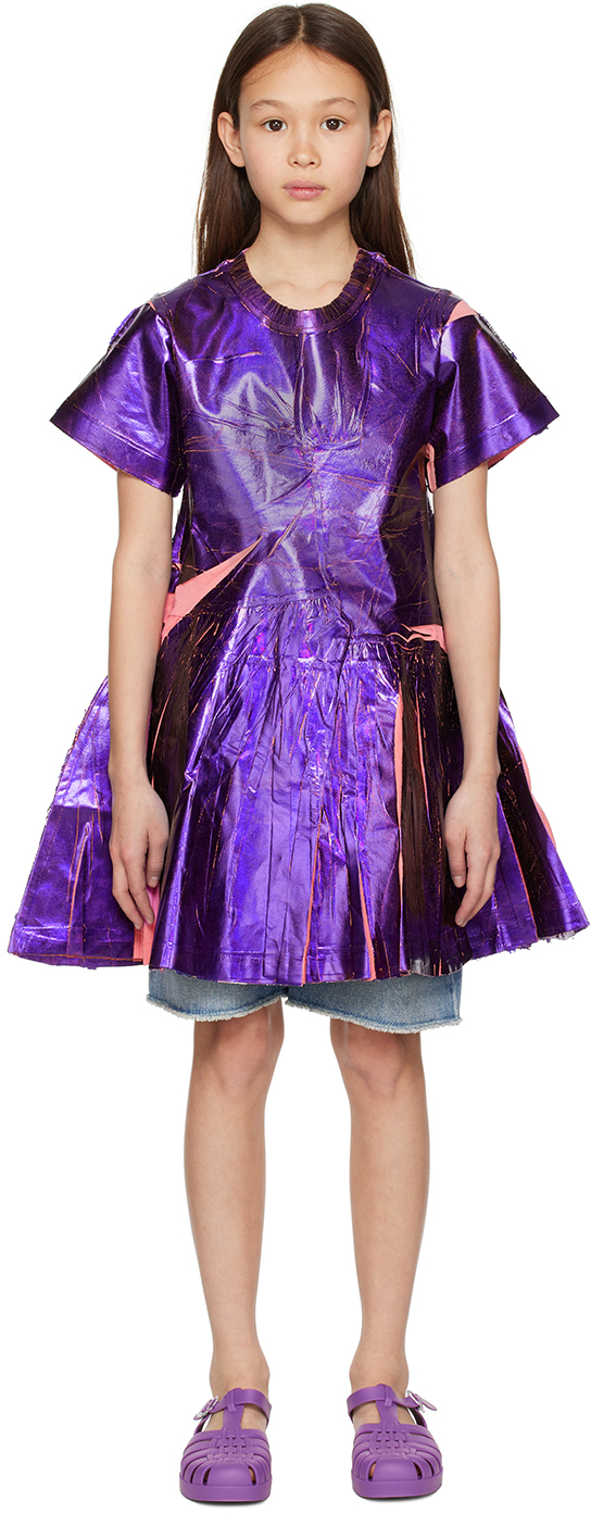 M.a+ Kids Purple Gathered Dress In Purple/pink