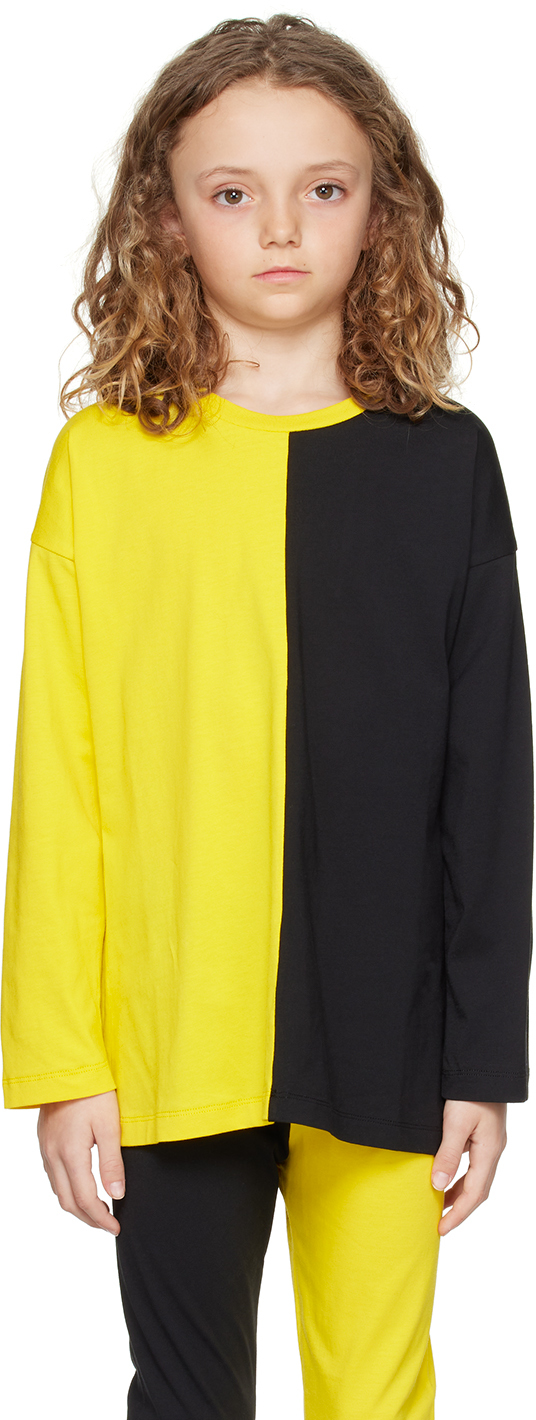 M.a+ Kids Yellow & Black Color Block Long Sleeve T-shirt In Black/yellow