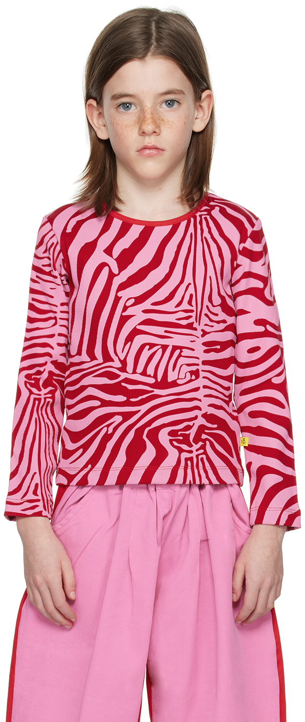 M.a+ Kids Pink & Red Printed Long Sleeve T-shirt In Pink/red Zebra Print