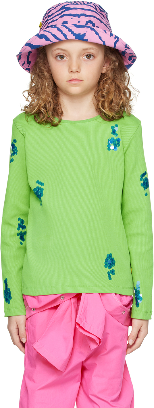 M.a+ Kids Green Sequin Appliqué Long Sleeve T-shirt