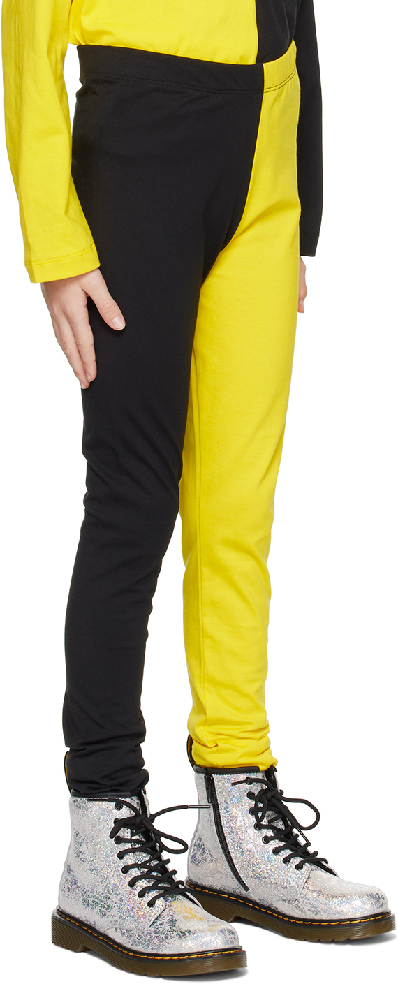 M.A+ KIDS BLACK & YELLOW COLOR BLOCK LEGGINGS