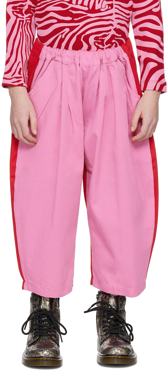 M.a+ Kids Pink & Red Colorblock Trousers In Pink/red
