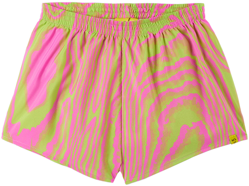 M.a+ Kids Green & Pink Printed Swim Shorts In Green/pink