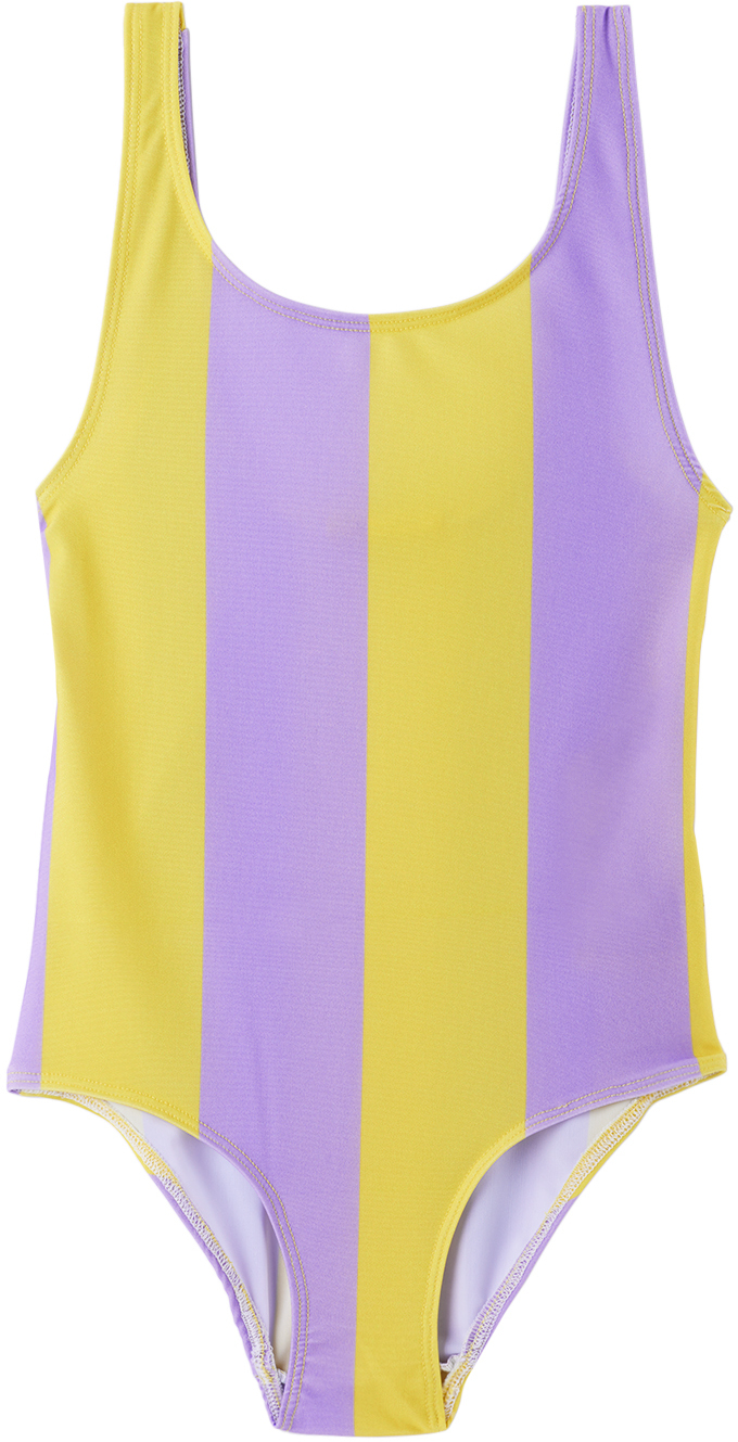 M.a+ Kids Yellow & Purple Striped One-piece Swimsuit In Yellow/lilac Stripes