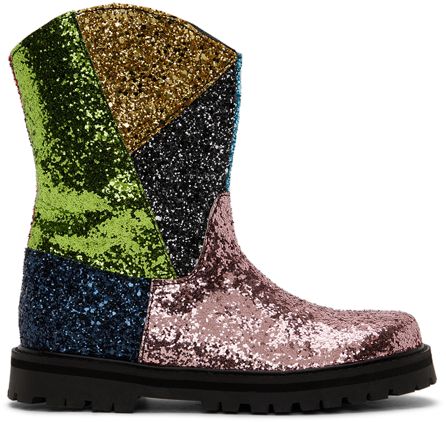 M.a+ Kids Multicolor Glitter Boots In Multi Glitter