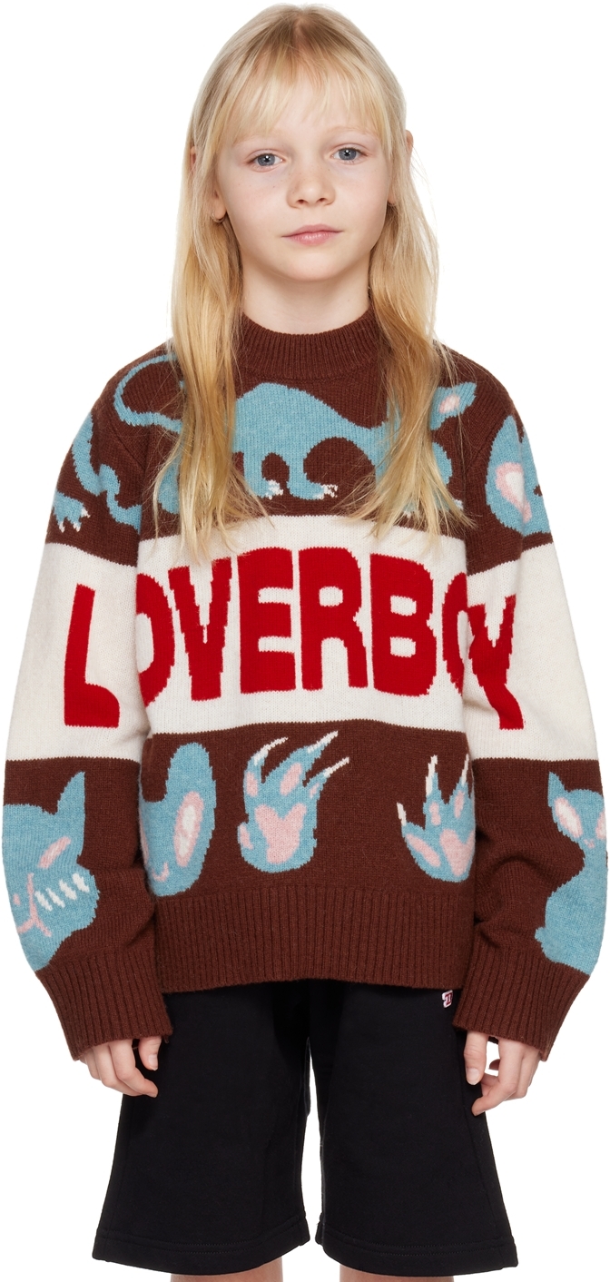 Charles Jeffrey Loverboy Ssense Exclusive Kids Brown Cat Sweater In Cat Graphic
