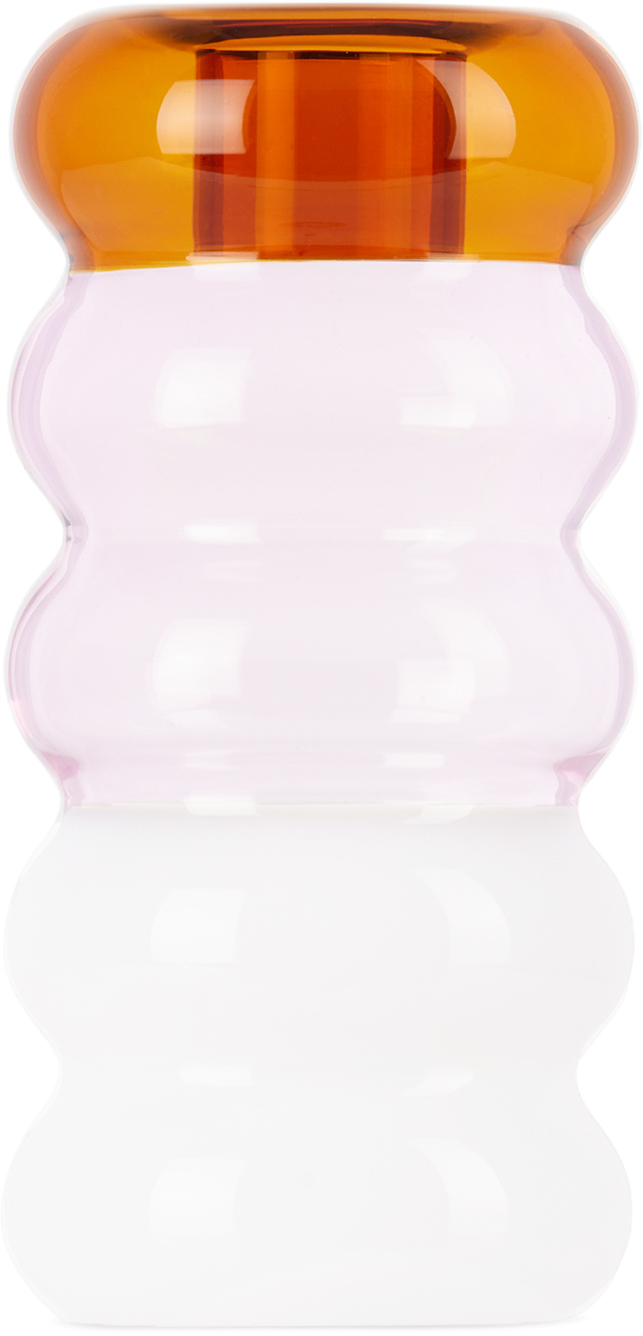 Maison Balzac Pink & White Grande Pauline Candle Holder In Amber/pink/white