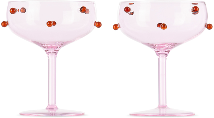 Maison Balzac Pink Pomponette Champagne Coupe Set In Pink/amber
