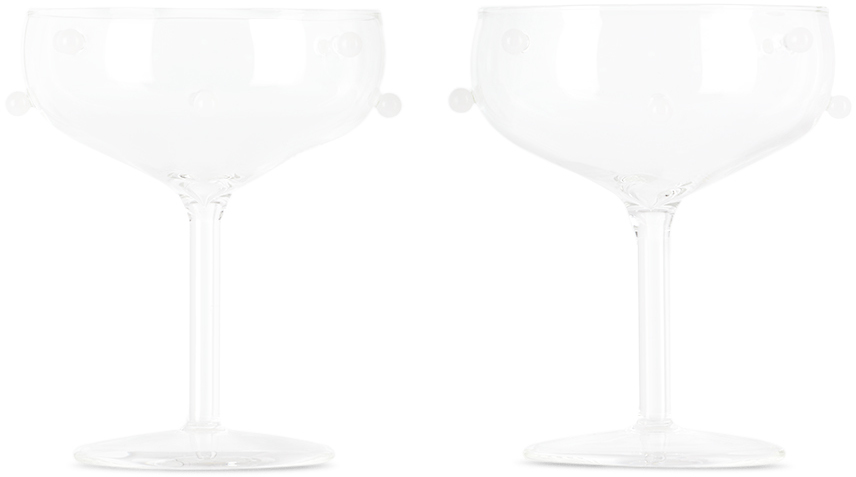 Maison Balzac White Pomponette Champagne Coupe Set In Clear/opaque White