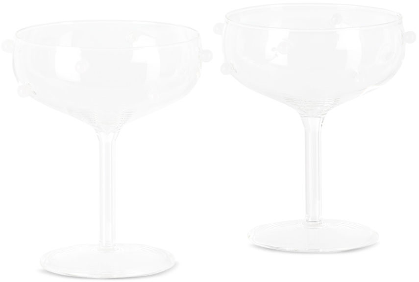 Maison Balzac White Pomponette Champagne Coupe Set In Clear/opaque White