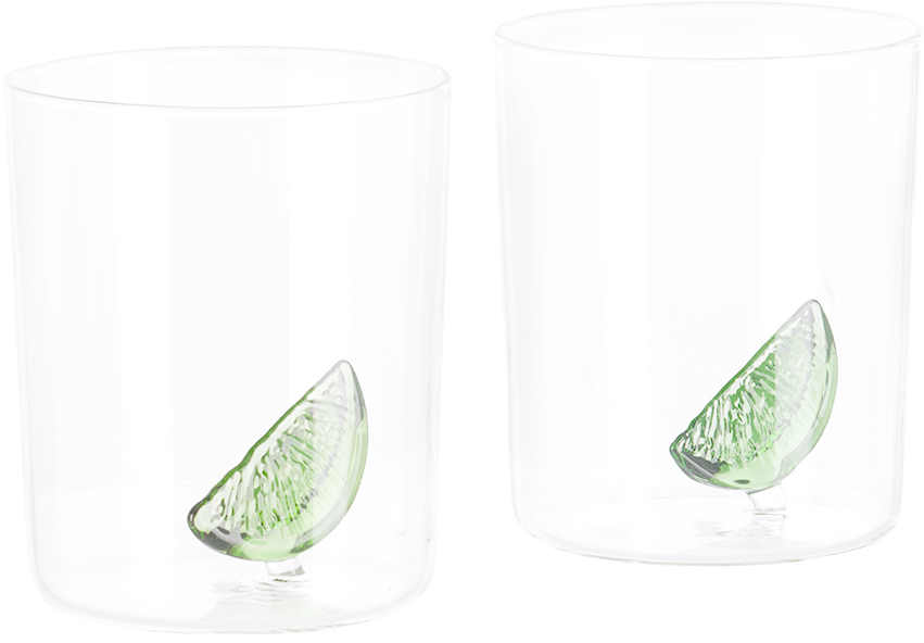 Maison Balzac Clear Lime-cut Glass Set In Clear/green