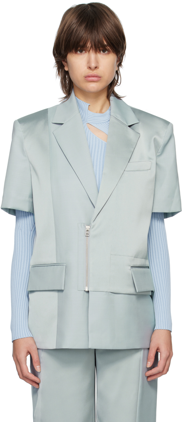 Feng Chen Wang Gray Short Sleeve Blazer In Grey
