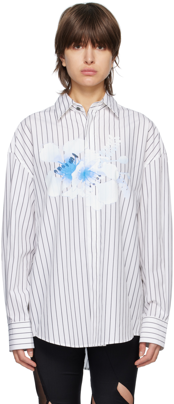 Feng Chen Wang White & Blue Flower Shirt