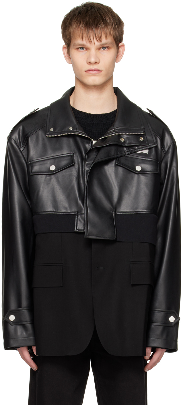 Feng Chen Wang Black Detachable Faux-leather Jacket