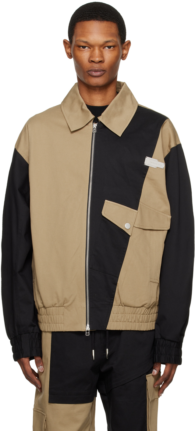 Black & Beige Paneled Jacket by Feng Chen Wang on Sale