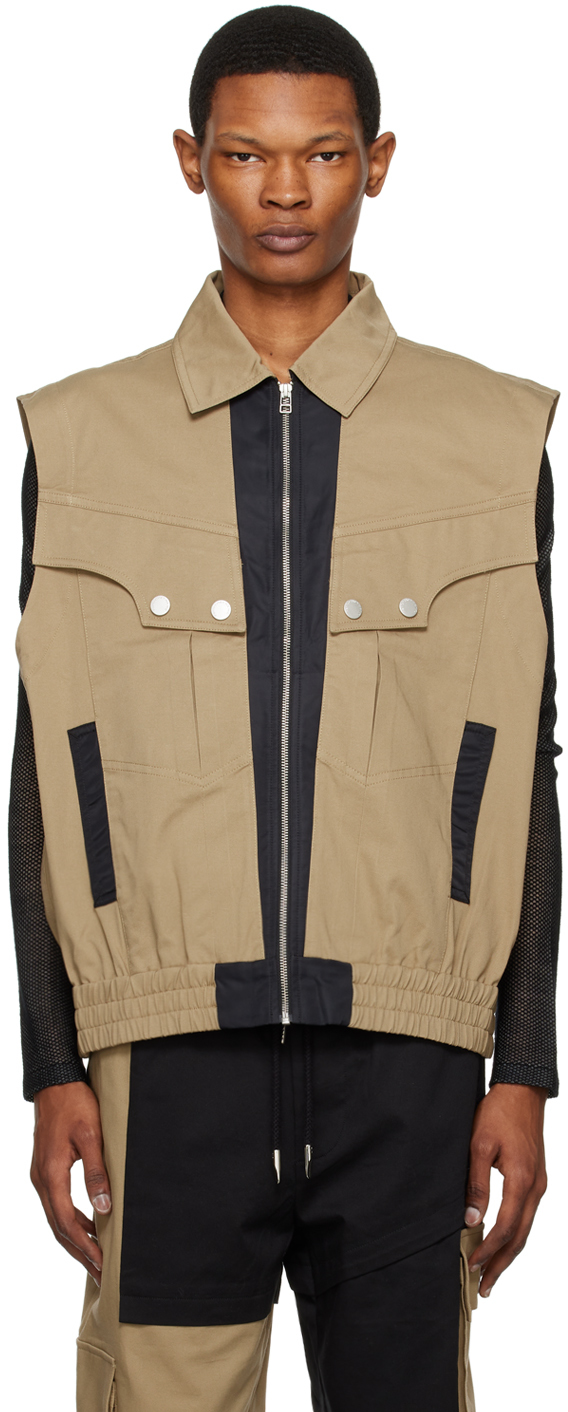 Beige Paneled Cargo Vest