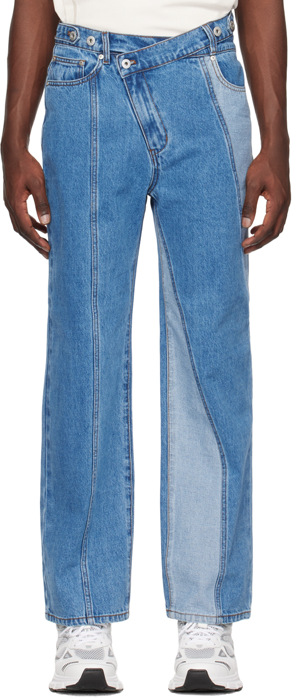 Feng Chen Wang: Blue Paneled Jeans | SSENSE