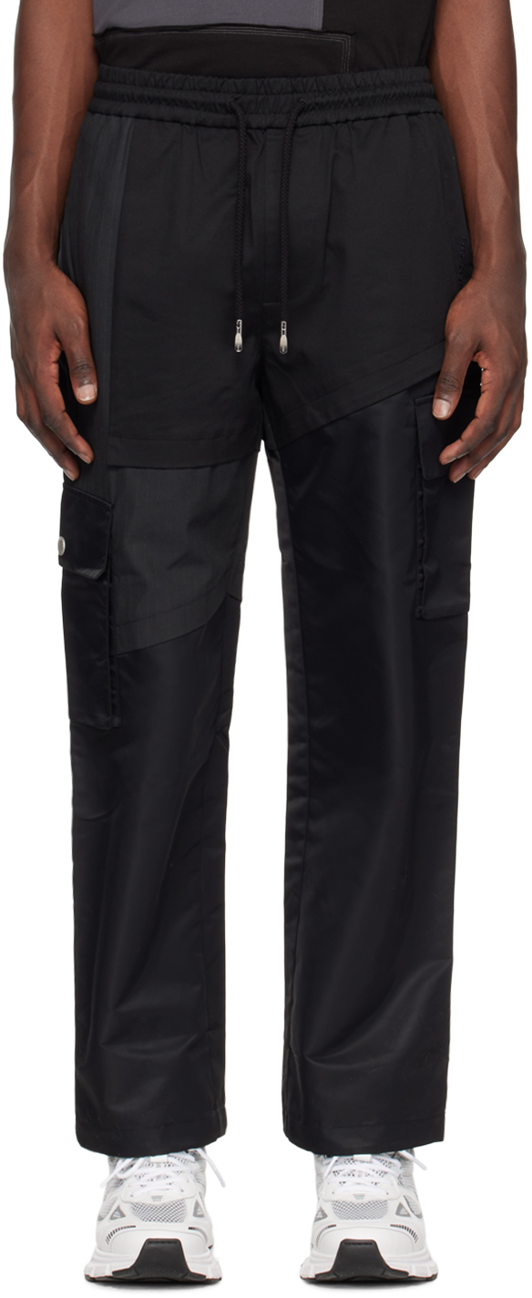 Feng Chen Wang Black Paneled Cargo Trousers In Black/grey