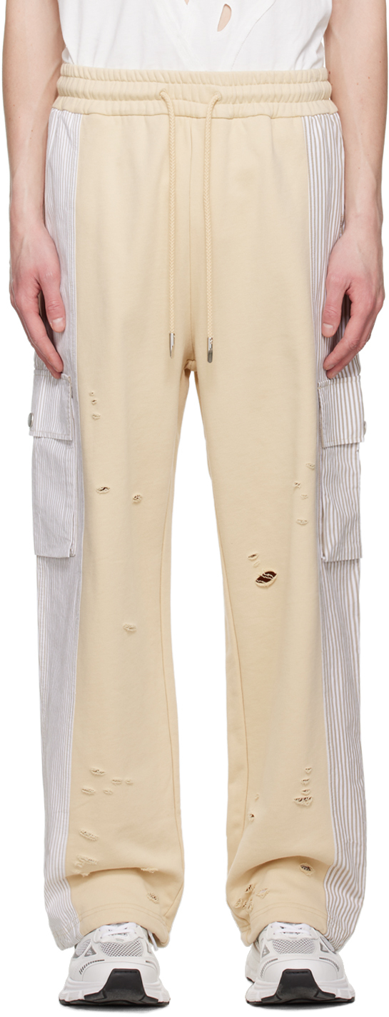 Beige Paneled Sweatpants by Feng Chen Wang on Sale