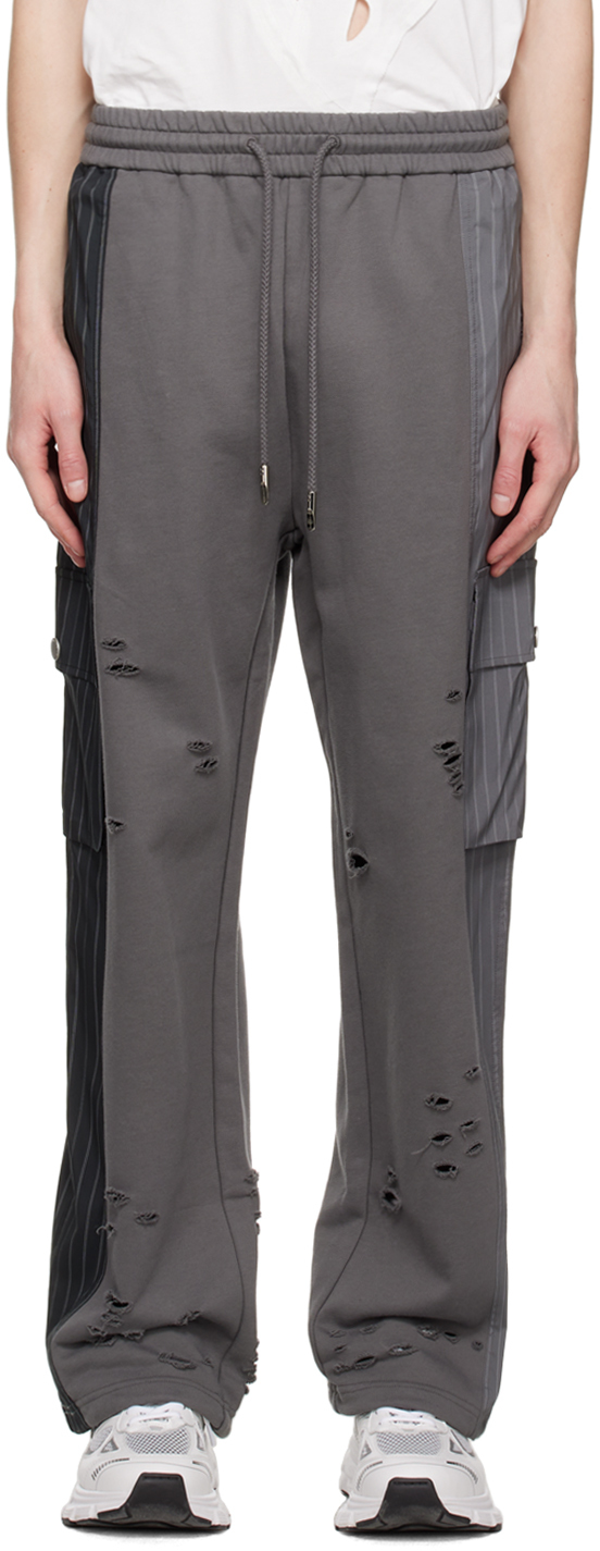 Gray Contrast Pocket Cargo Pants by Feng Chen Wang on Sale