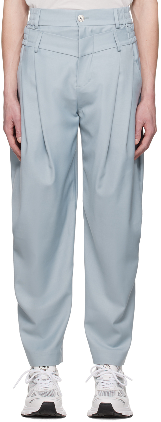 Feng Chen Wang Gray Double Waistband Trousers In Blau