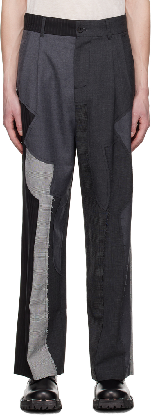 FENG CHEN WANG BLACK & GRAY PATCHWORK TROUSERS