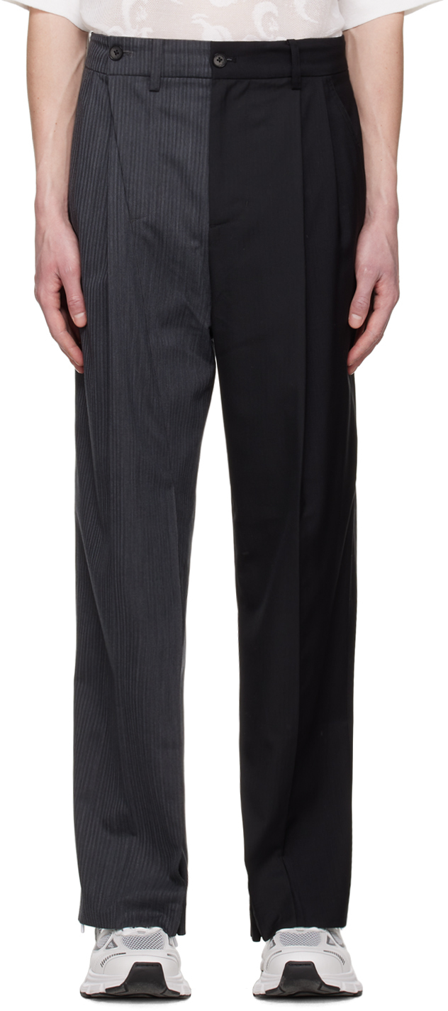 Feng Chen Wang Ssense Exclusive Black & Gray Trousers In Grey Check Stripe