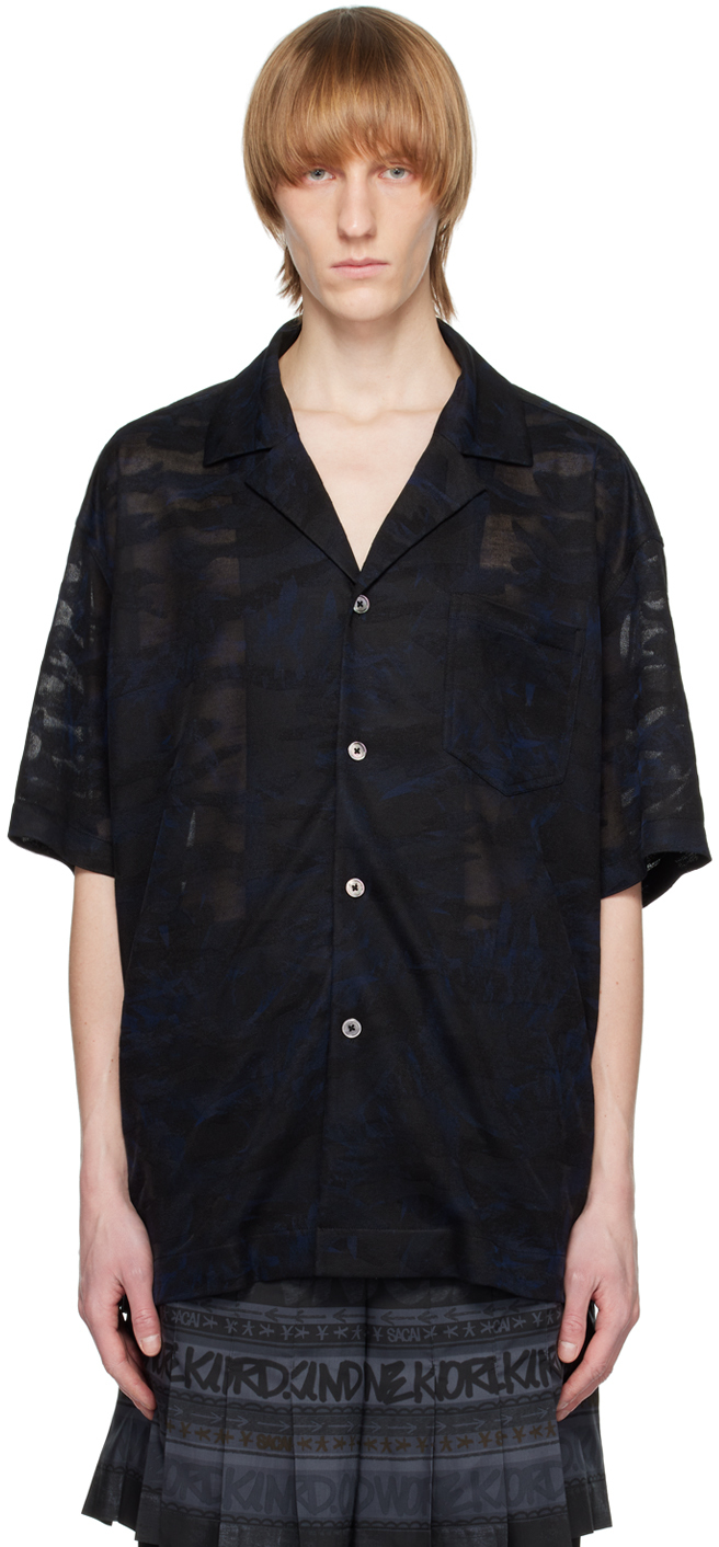 Feng Chen Wang Camouflage-print Semi-sheer Shirt In Black