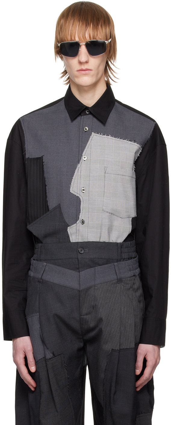 Feng Chen Wang Black & Gray Patchwork Shirt