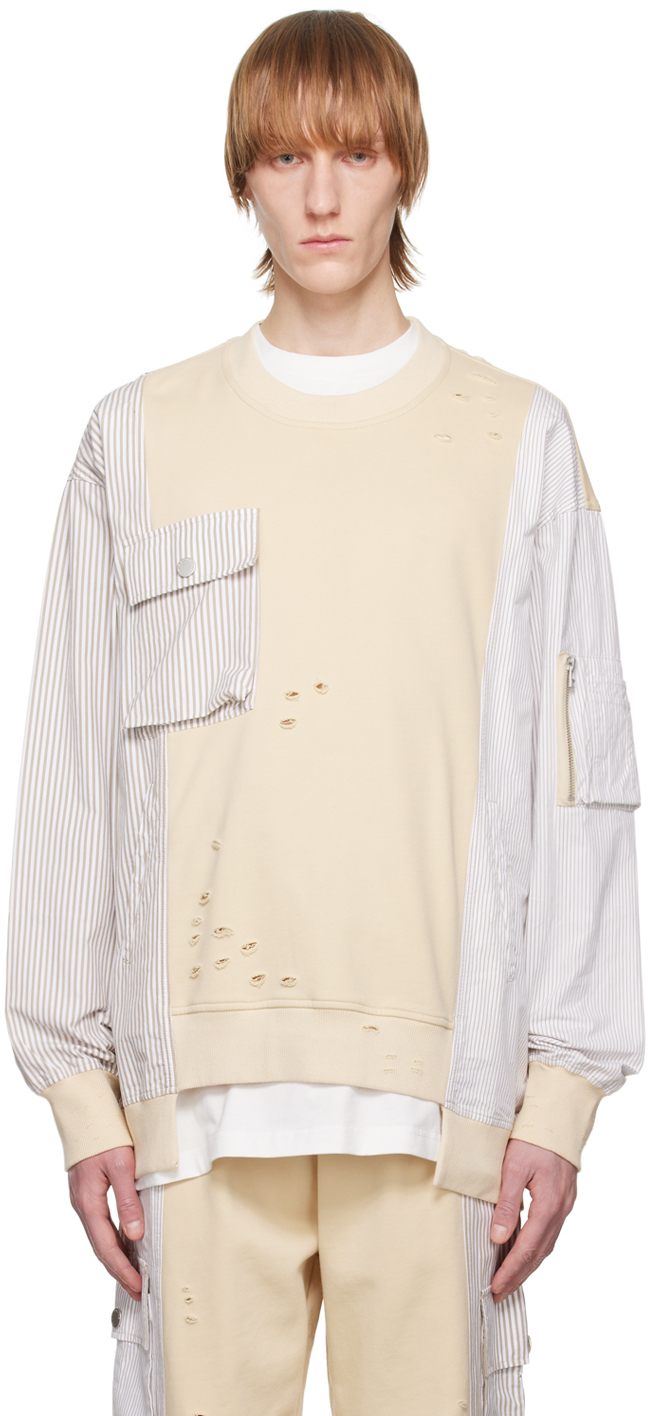 Beige Paneled Sweatshirt by Feng Chen Wang on Sale