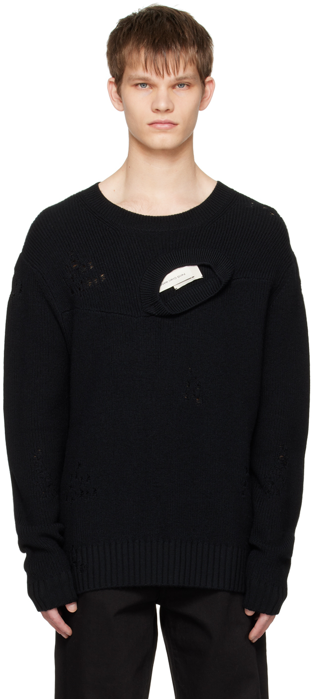 Feng Chen Wang Distressed Chunky-knit Jumper In Black