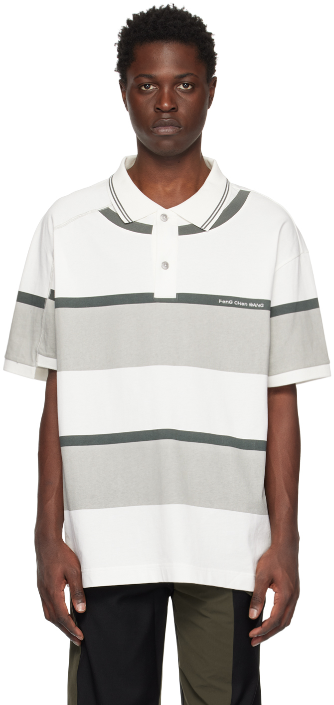 Feng Chen Wang White & Grey Deconstructed Polo In White/grey
