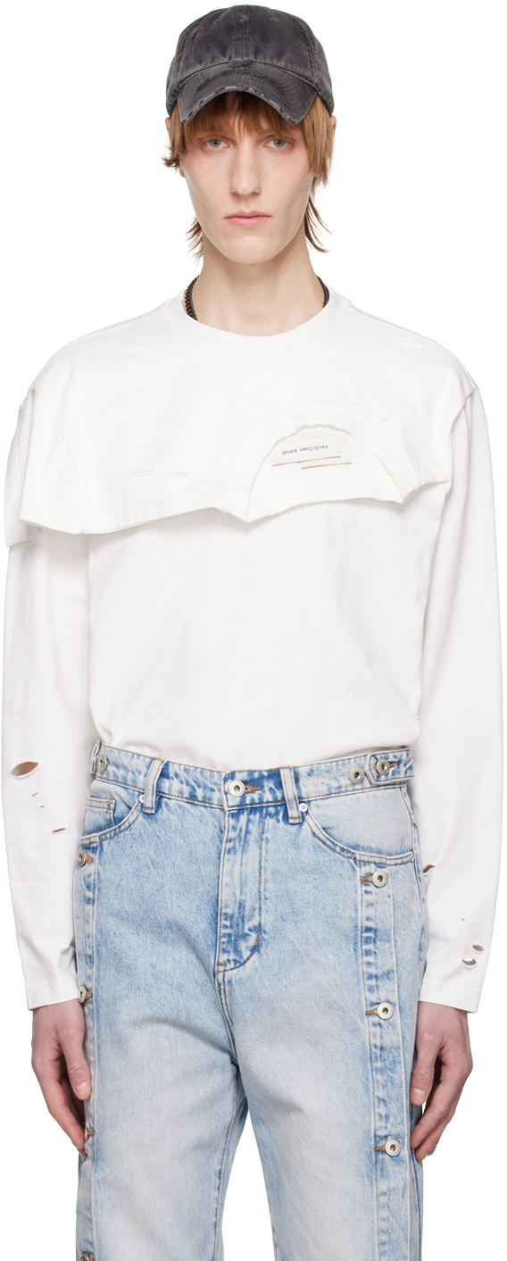 White Distressed Long Sleeve T-Shirt