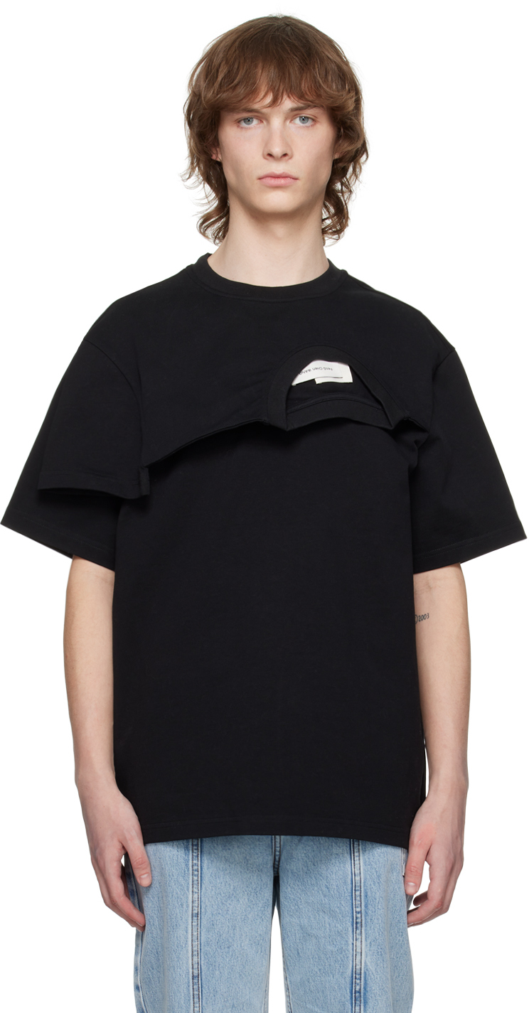 Feng Chen Wang: Black Double Collar T-Shirt | SSENSE