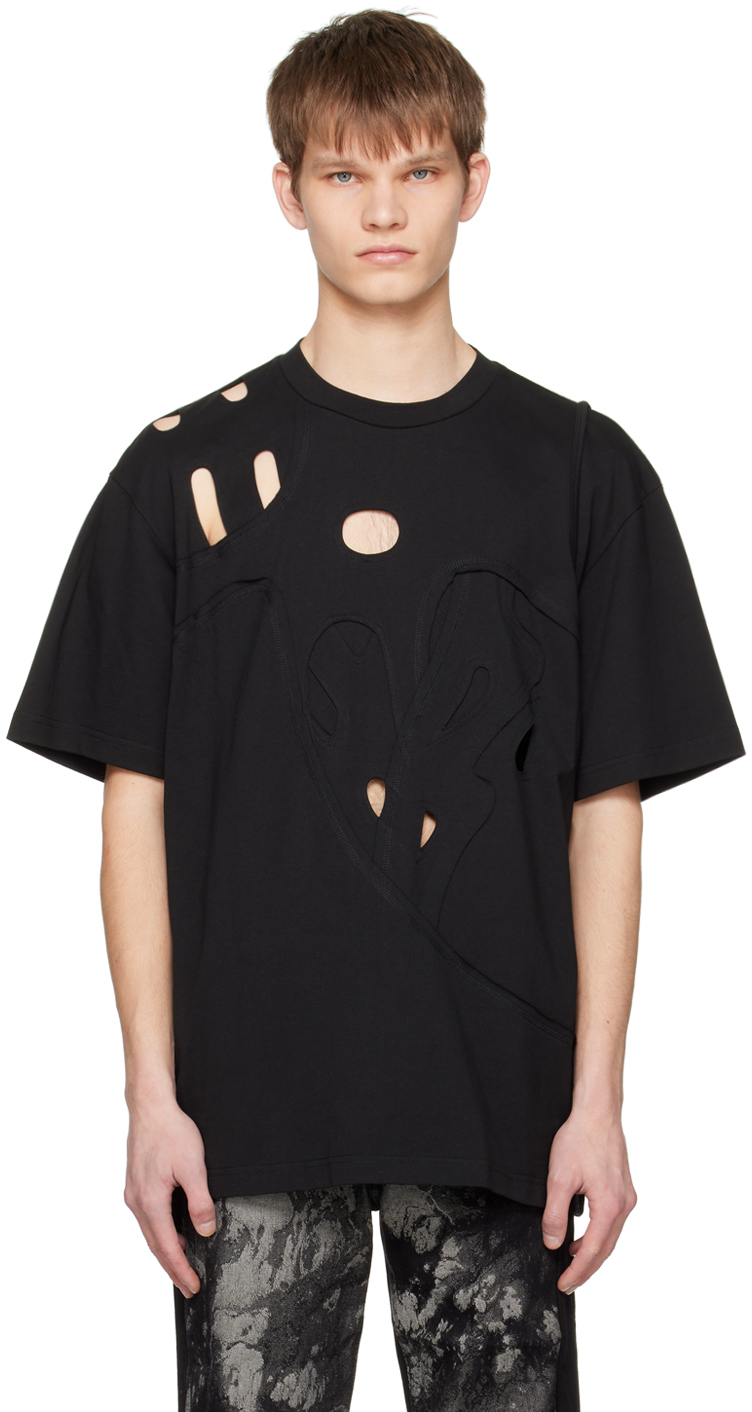 Feng Chen Wang: Black Cutout T-Shirt | SSENSE