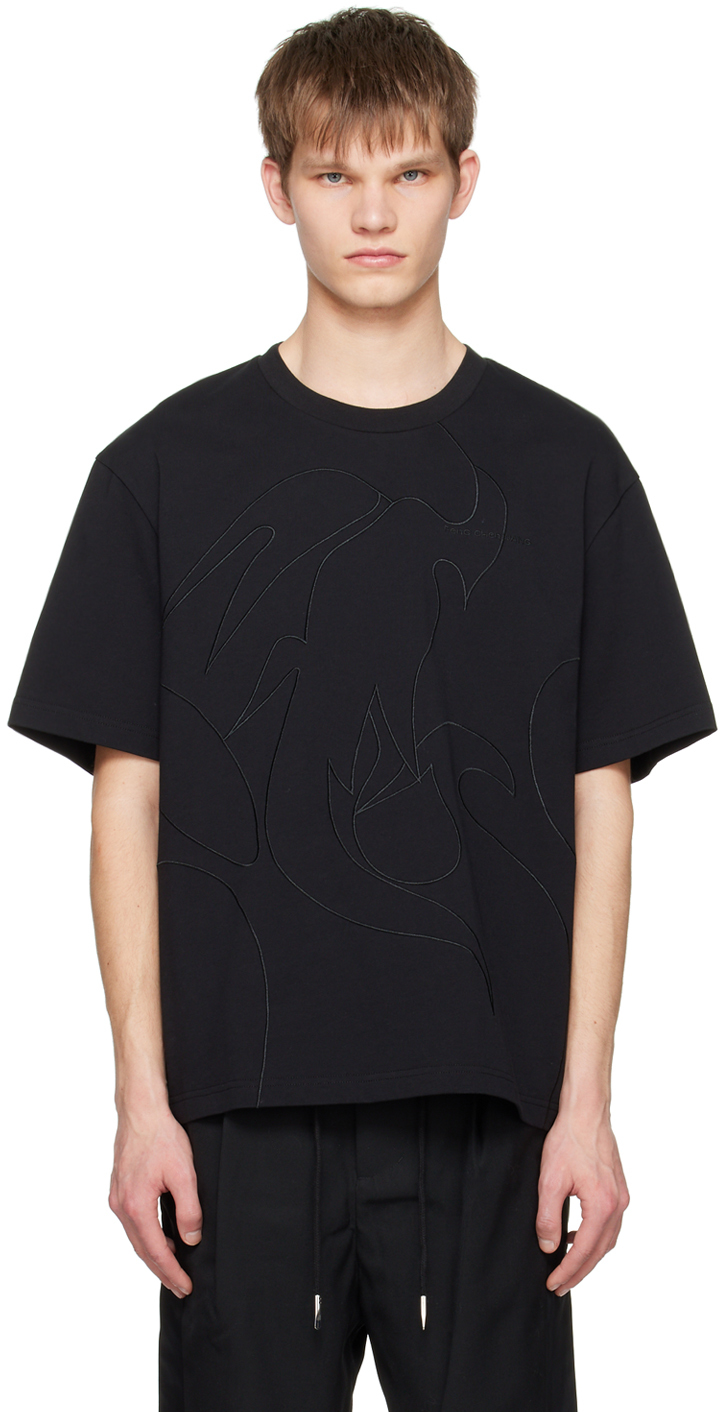 Feng Chen Wang Phoenix Embroidered T-shirt In Black