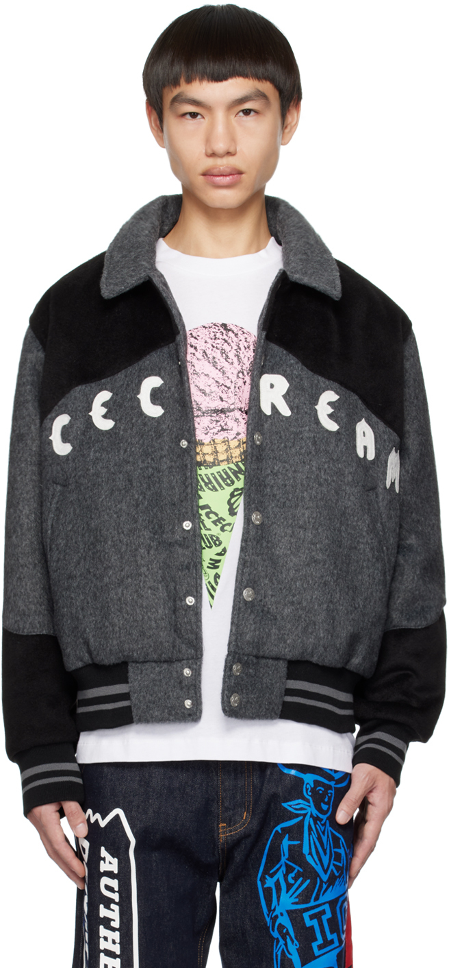 Icecream Logo-embroidered Varsity Jacket In Black