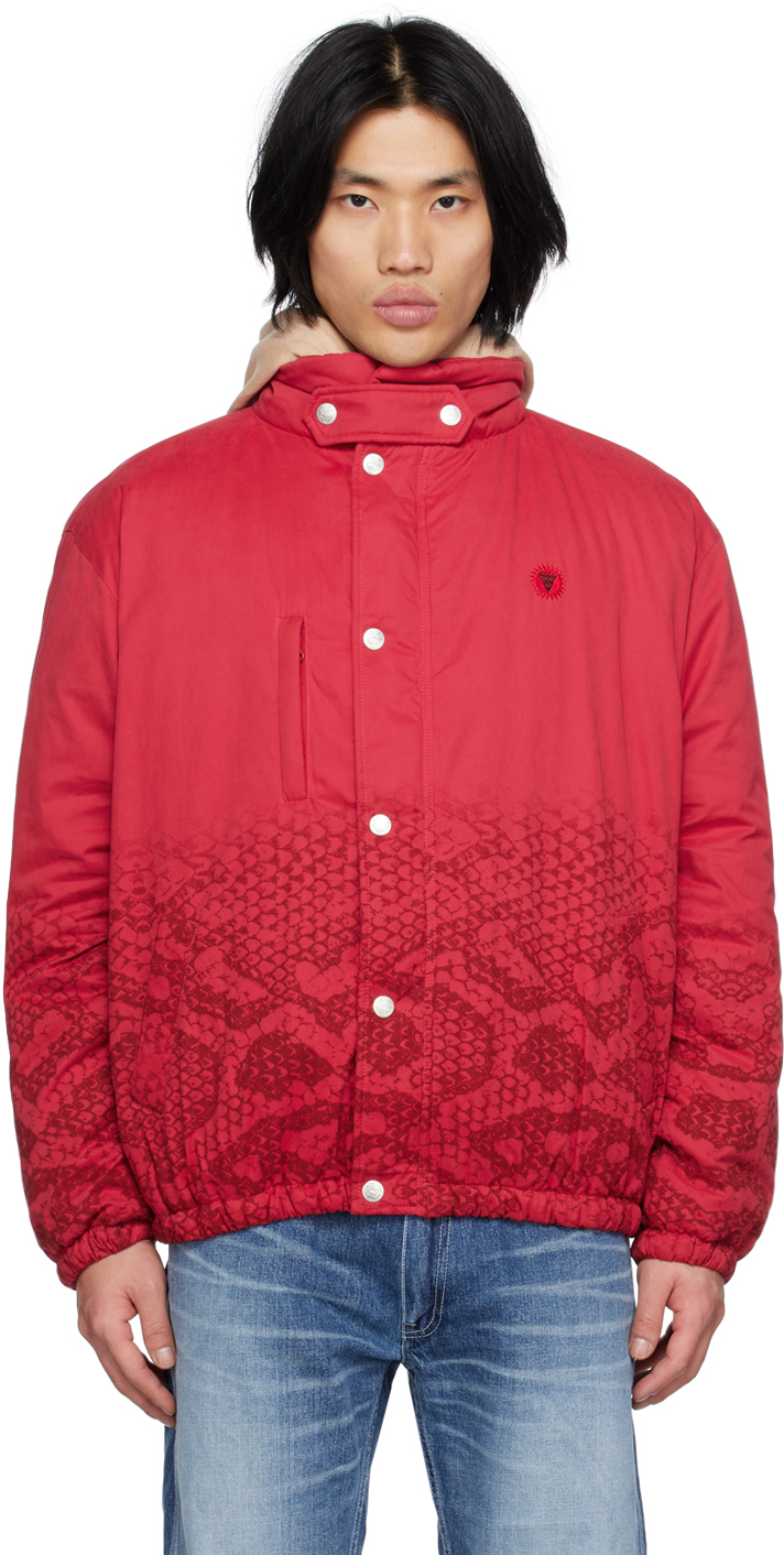 Icecream Snakeskin-print Padded Jacket In Red