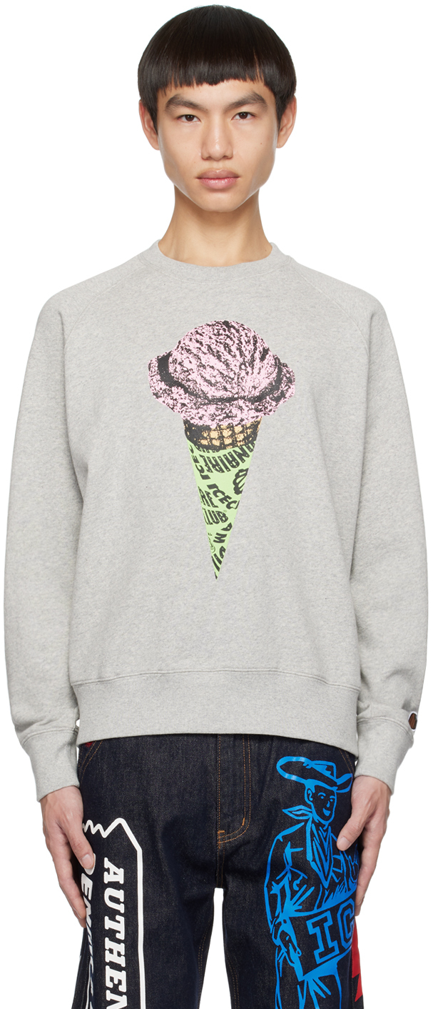 Icecream Cone-print Cotton-jersey Sweatshirt In Heather Grey