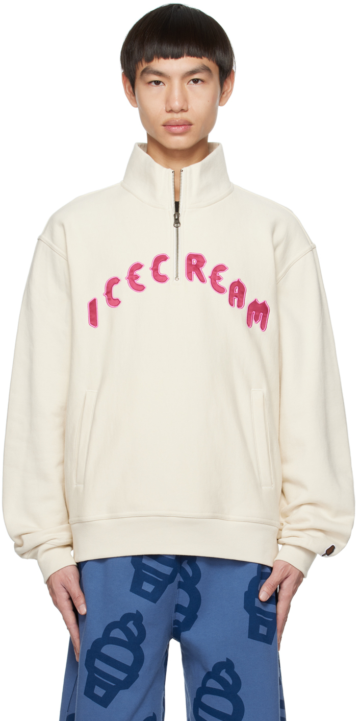 Icecream Logo-embroidered Cotton-jersey Half-zip Sweater In Neutrals