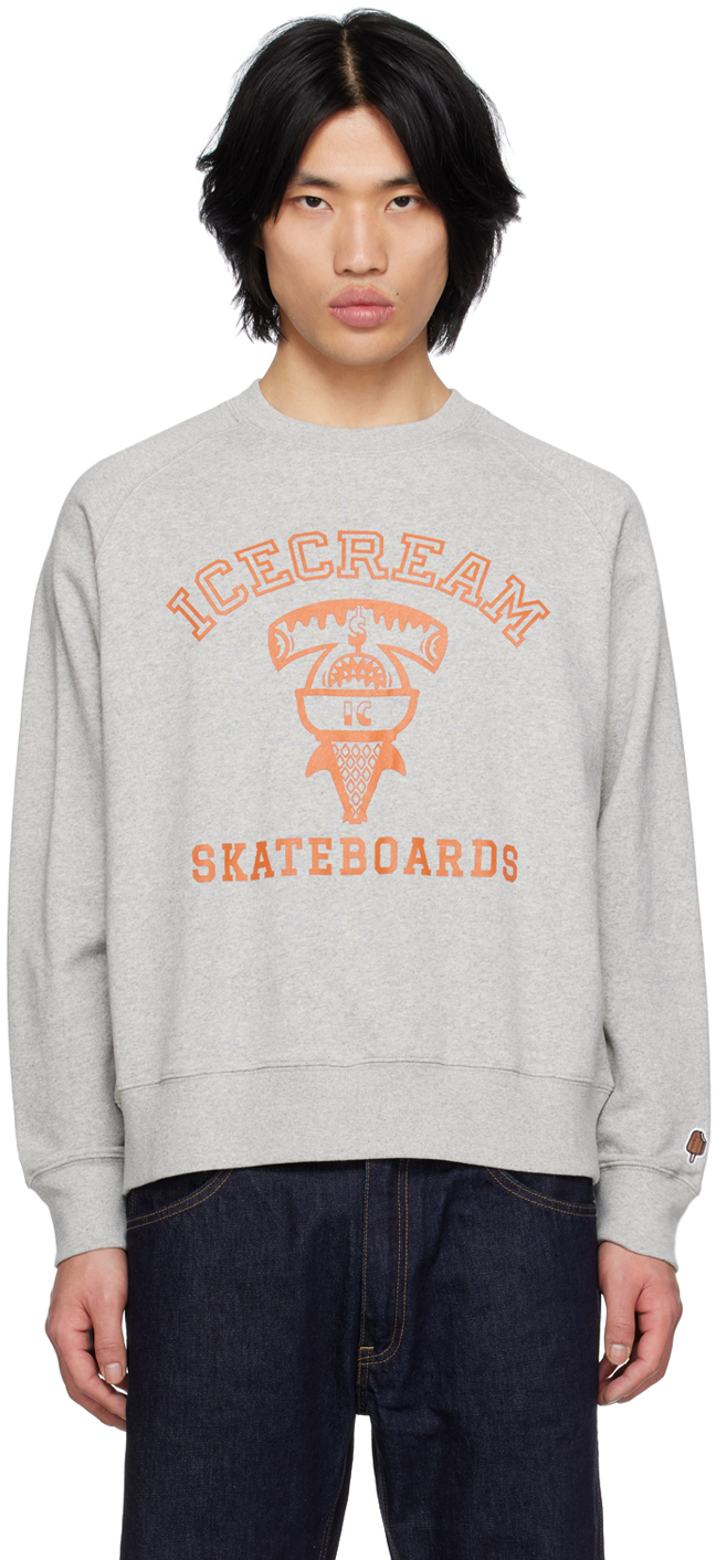 Icecream Ic Sharks-print Cotton-jersey Sweatshirt In Heather Grey