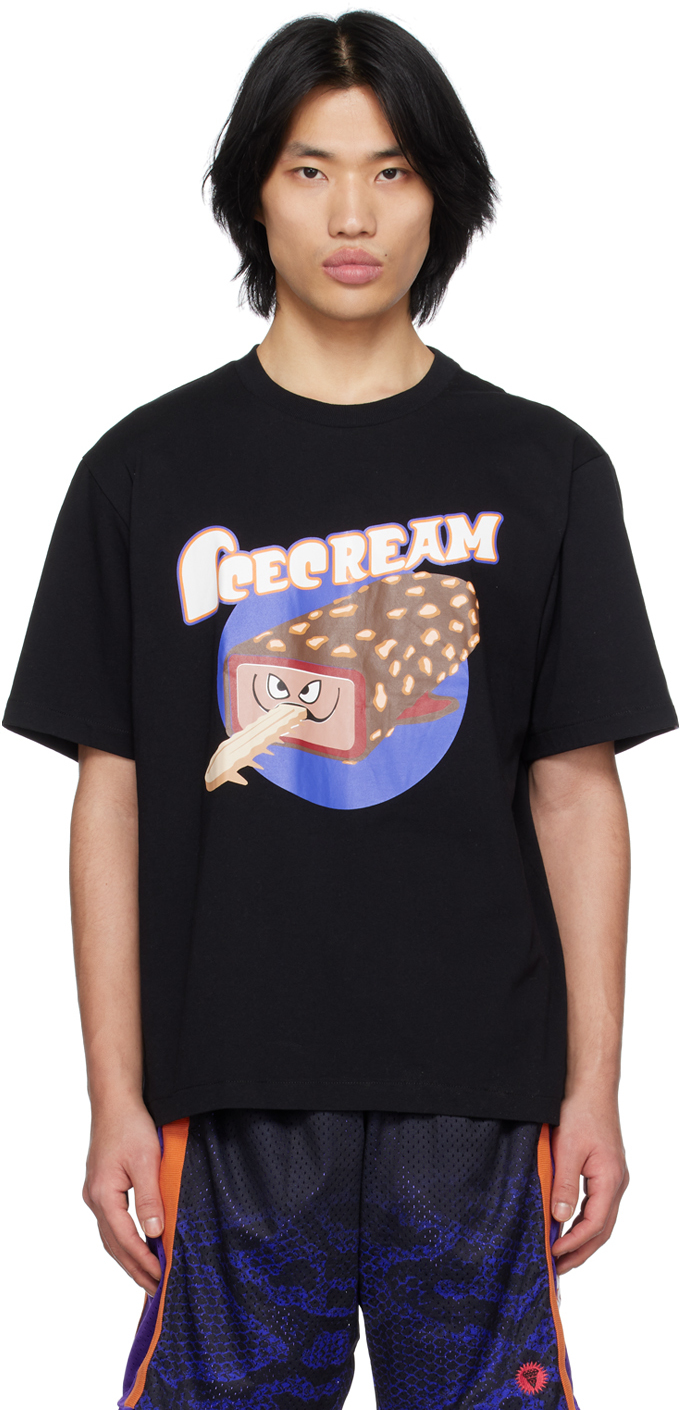 Icecream Crunchy Shark-logo Cotton T-shirt In Black
