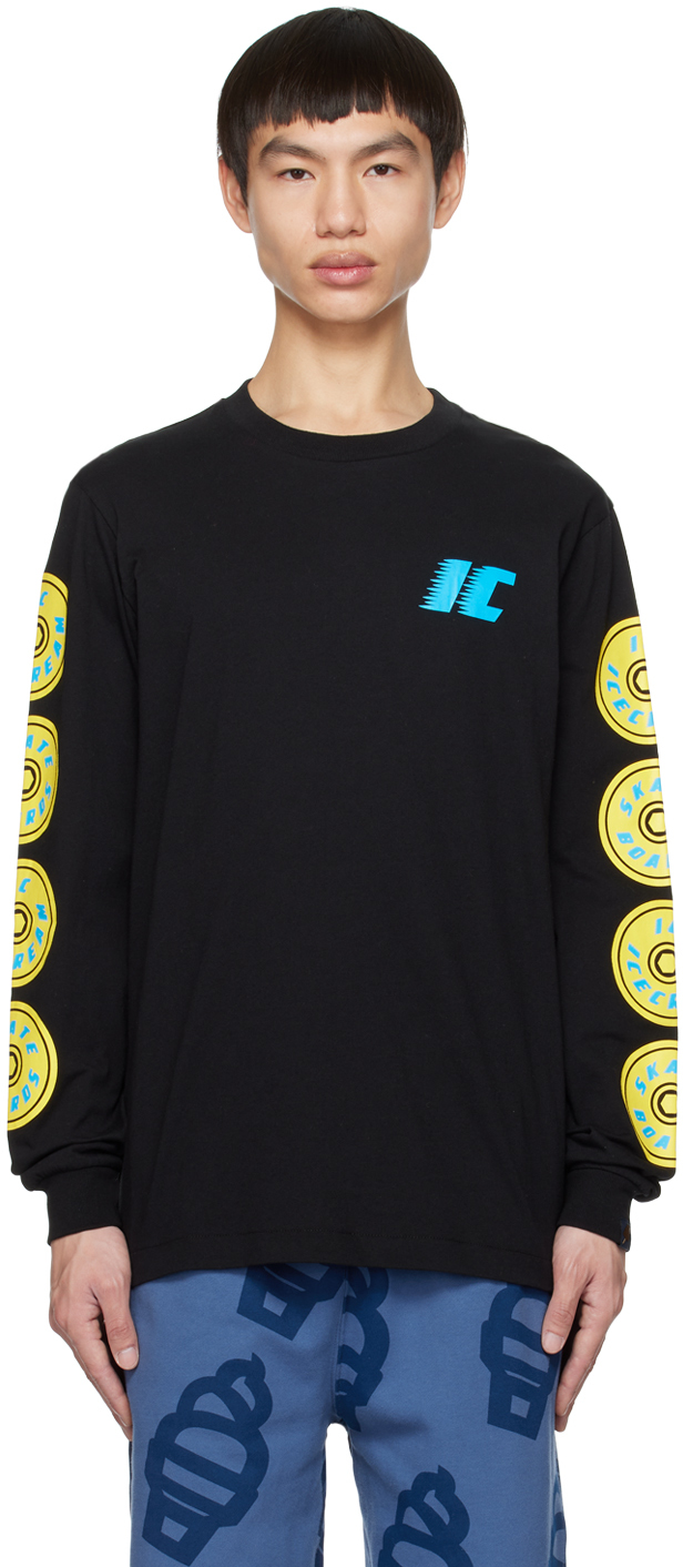 Icecream Logo-print Long-sleeve Cotton T-shirt In Black